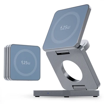 Qi1/Qi2.2 Foldable 3-in-1 Magnetic Wireless Charging Station for iPhone 12~17 Series AirPo