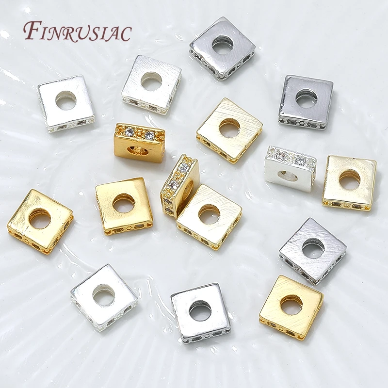 18K Real Gold Plated Square CZ Spacer Beads Rhinestone Metal Separator Beads For DIY Pearl Bracelet Necklace Jewelry Findings