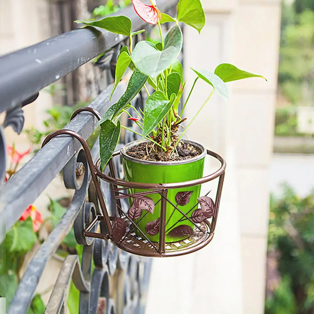 1Pc Fence Flower Pot Holder Metal Hanging Basket with Double Hook Over The Rail Potted Plant Holder for Railings Balcony Terrace