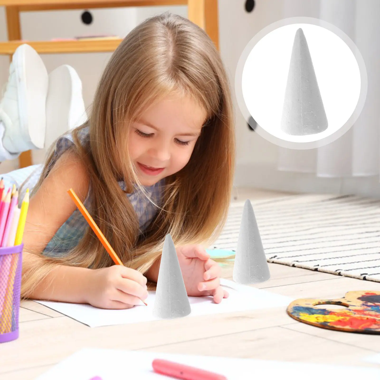 

12Pcs Foam Cone Craft White Solid DIY Material Children Creative Projects Christmas Decoration Foam Cone Cones for DIY Crafts