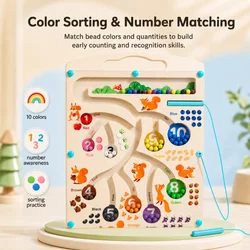 Children's maze toys, magnetic walking beads game, early education with pen training, math color cognitive classification