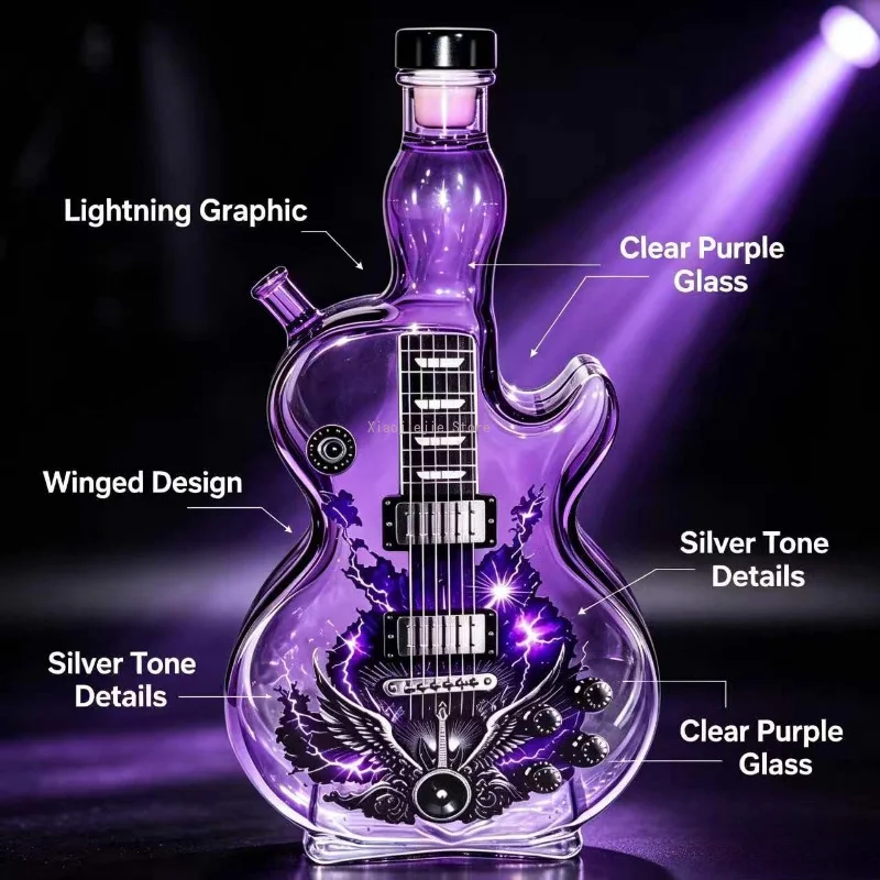 Novelty Guitar Shape Glass Liquor Decanter Decorative Whiskey Wine Bottle Bar Tabletop Decoration Gift for Bar Enthusiasts
