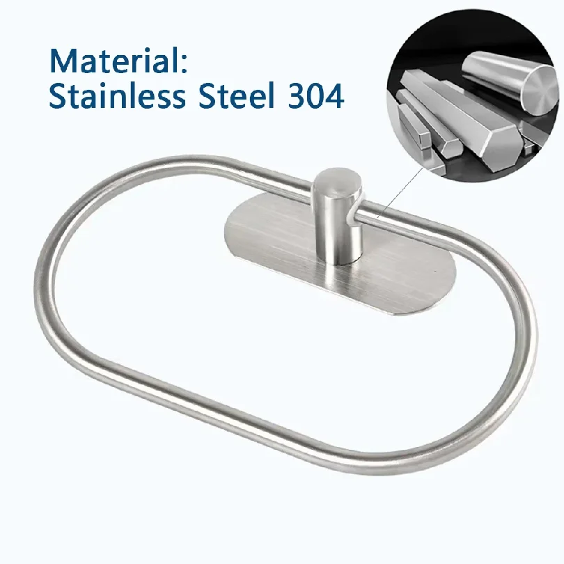 Stainless Steel Towel Holder Self-adhesive Bathroom Towels Rack Black Washhand Hanger Ring Rail Bar Kitchen Storage Accessories