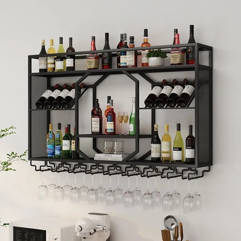 Wall wine rack Bar counter Wine cabinet Wall-mounted household iron restaurant Display rack Hanging wall storage