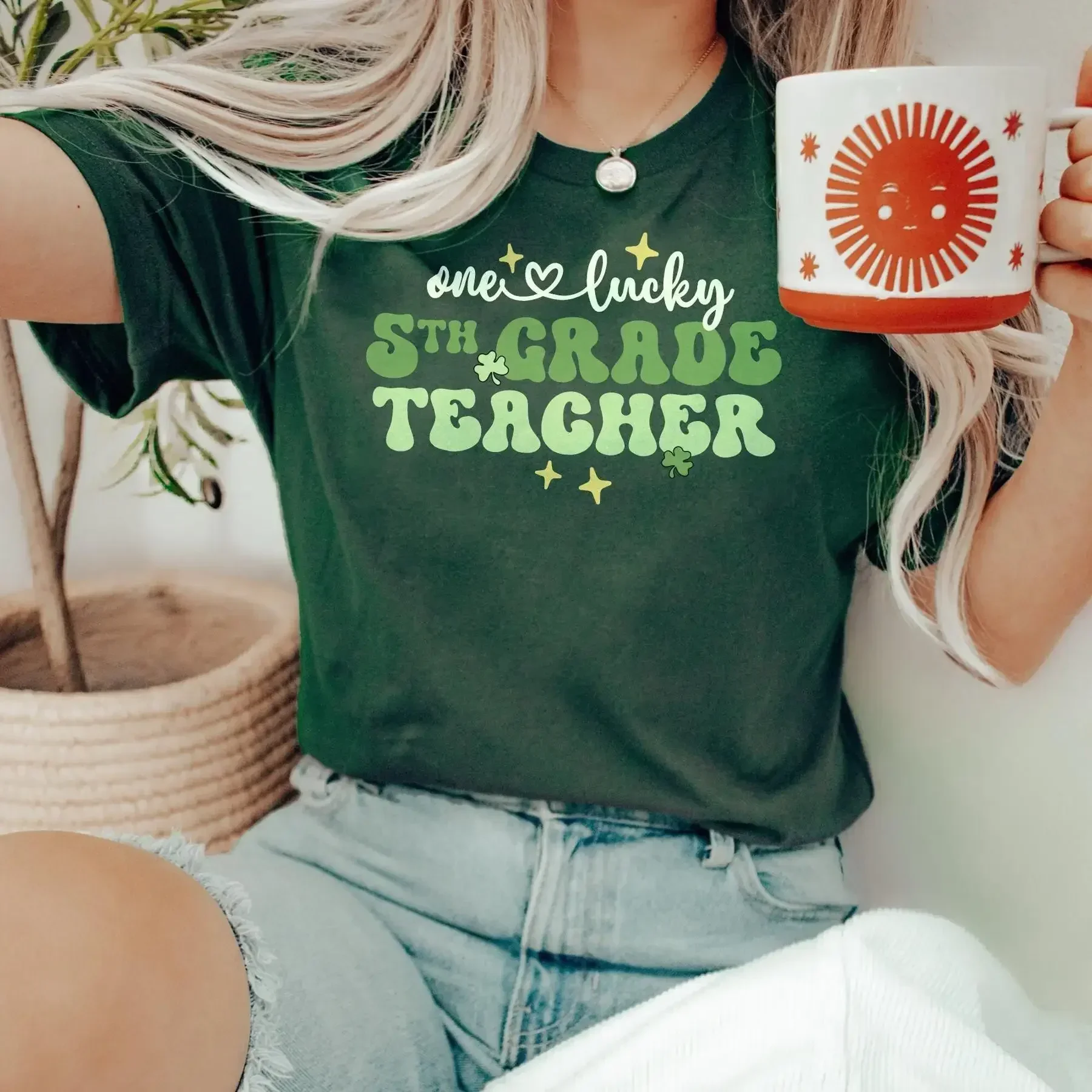 One Lucky 5th Grade Teacher T Shirt Retro Fifth Team