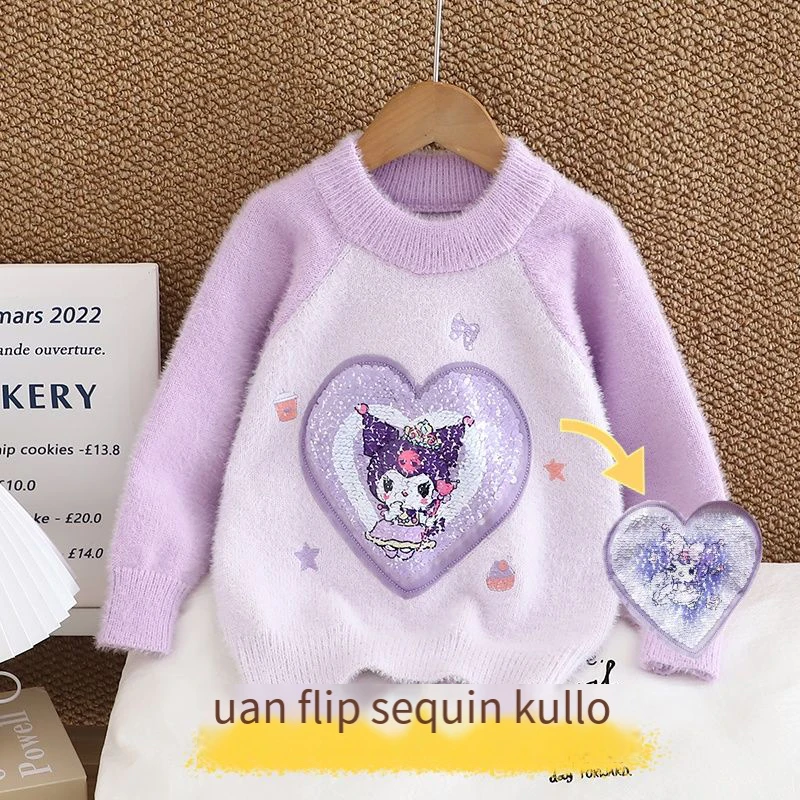 Girl Sweater Sanrio Autumn Winter Keep Warm Cartoon Sherpa Knitted Sweater Kuromi My Melody Thicken Cinnamoroll Kawaii Knitwear