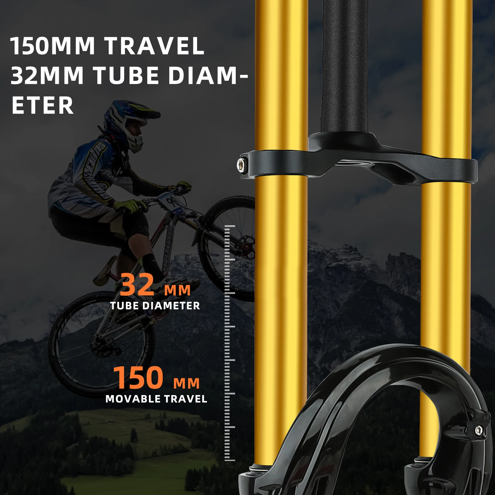 BOLANY Double Shoulder Suspension Fork Rebound Adjustment 150mm Travel MTB Mountain Bike Air Fork 26/27.5/29Inch Fork 9*100mm QR