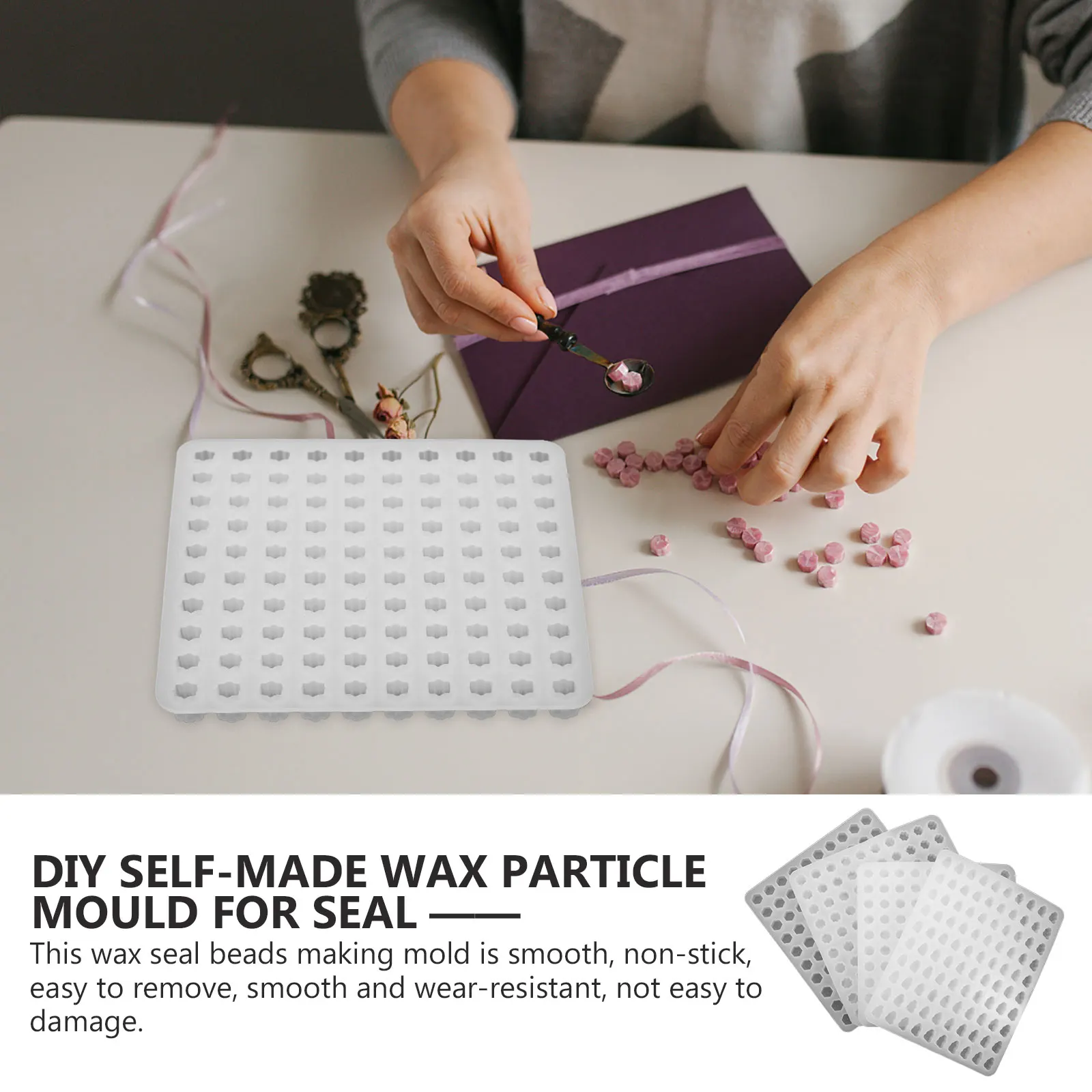

4pcs Seal Stamp Wax Beads Mold Cute Granules Silicone Crafting Bead Easy Storage Reusable DIY Molds Craft Supply