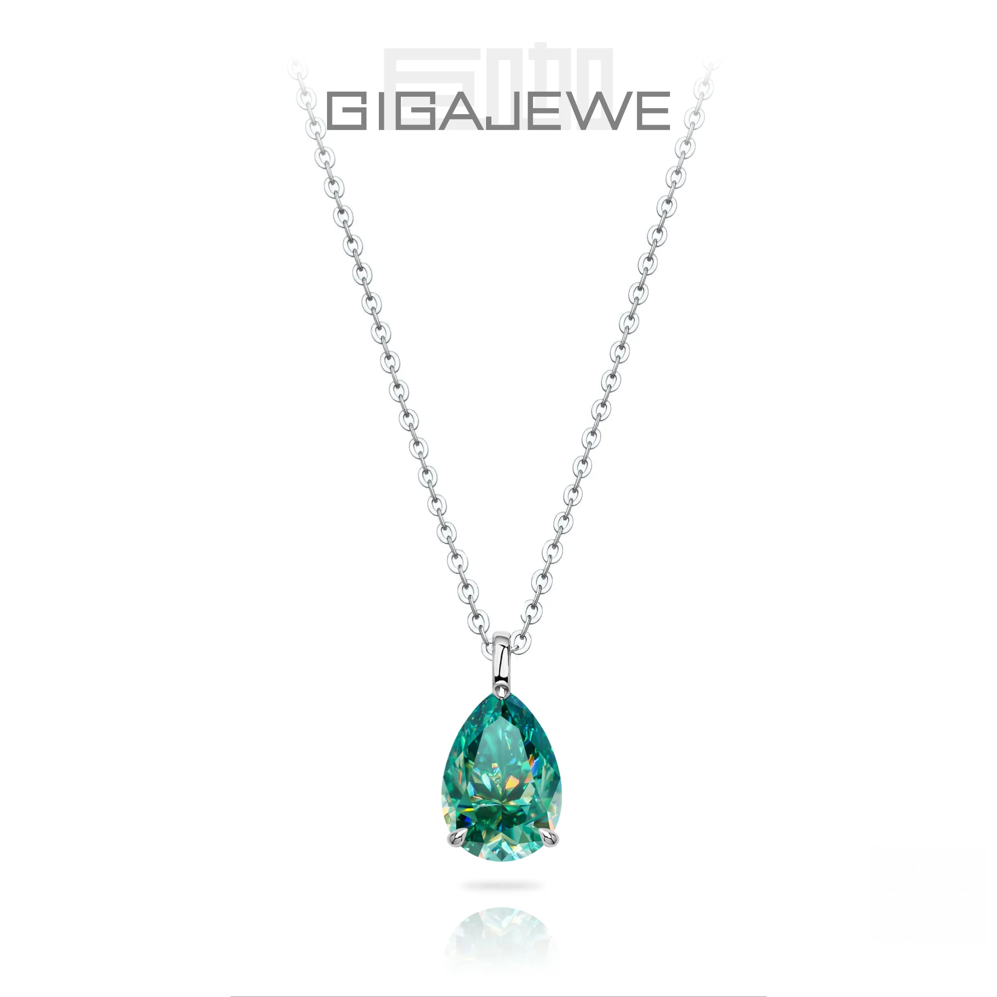GIGAJEWE The Sterling Silver Necklace Is Studded with Pear Cut 4ct Moissanite | Cyan Blue or Brown