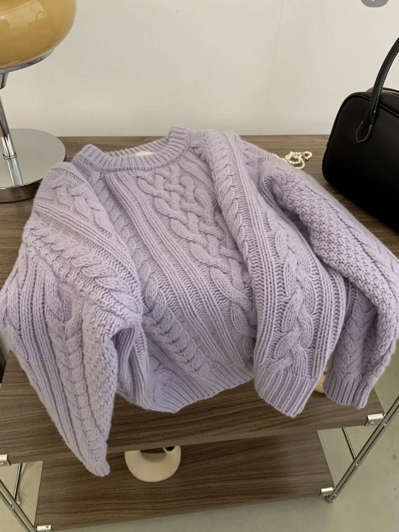 Damski luźny sweter z dzianiny, fioletowy, miękki, w stylu woskowym, z efektem skręcania, na jesień i zimę, delikatny, w stylu Dongda Gate.