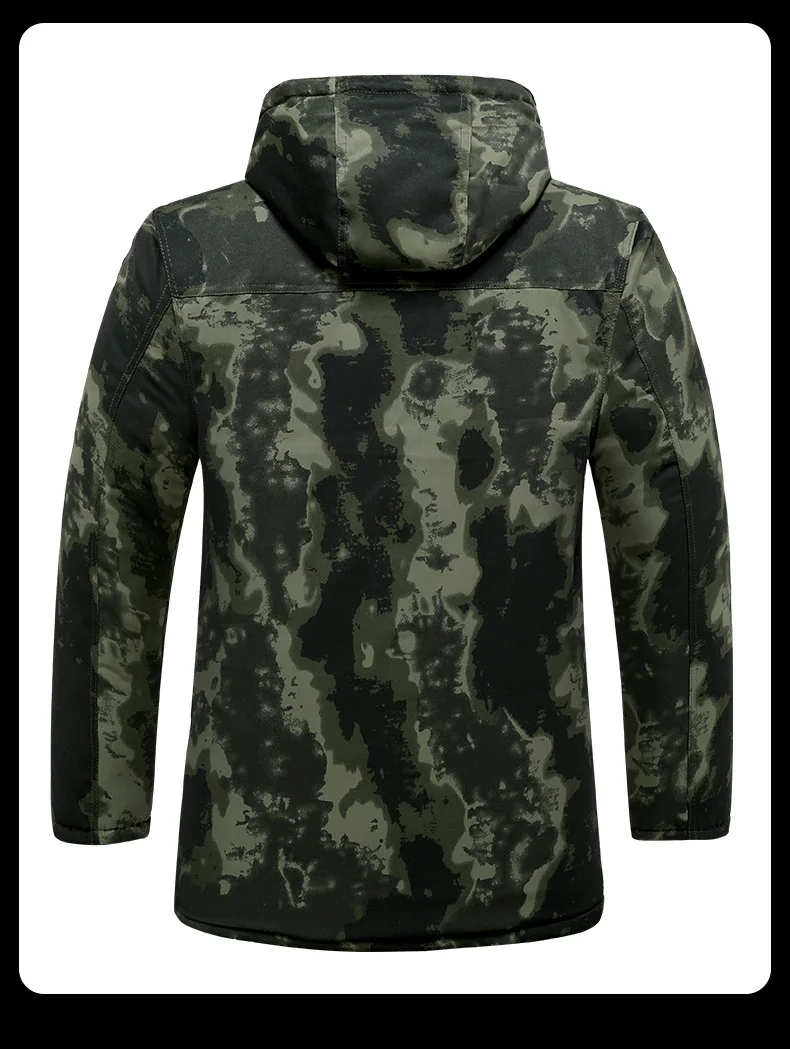 Thickened Hiking Jacket Men\'s Waterproof Wear-resistant Medium Length Work Clothes Warm Hooded Comfortable Loose Camouflage Top