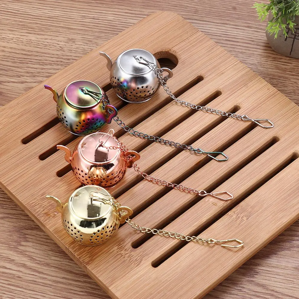with Chain Kitchen Gadget Teapot Shape Diffuser Tea Strainer Herbal Spice Filter Tea Infuser