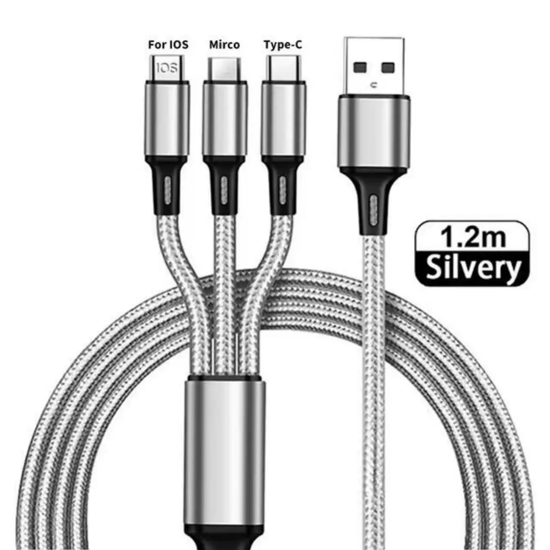 3 In 1 USB Fast Charging Cable Type C Micro IOS Multi Charger Cable for iPhone Huawei Samsung Nylon Braided Cord