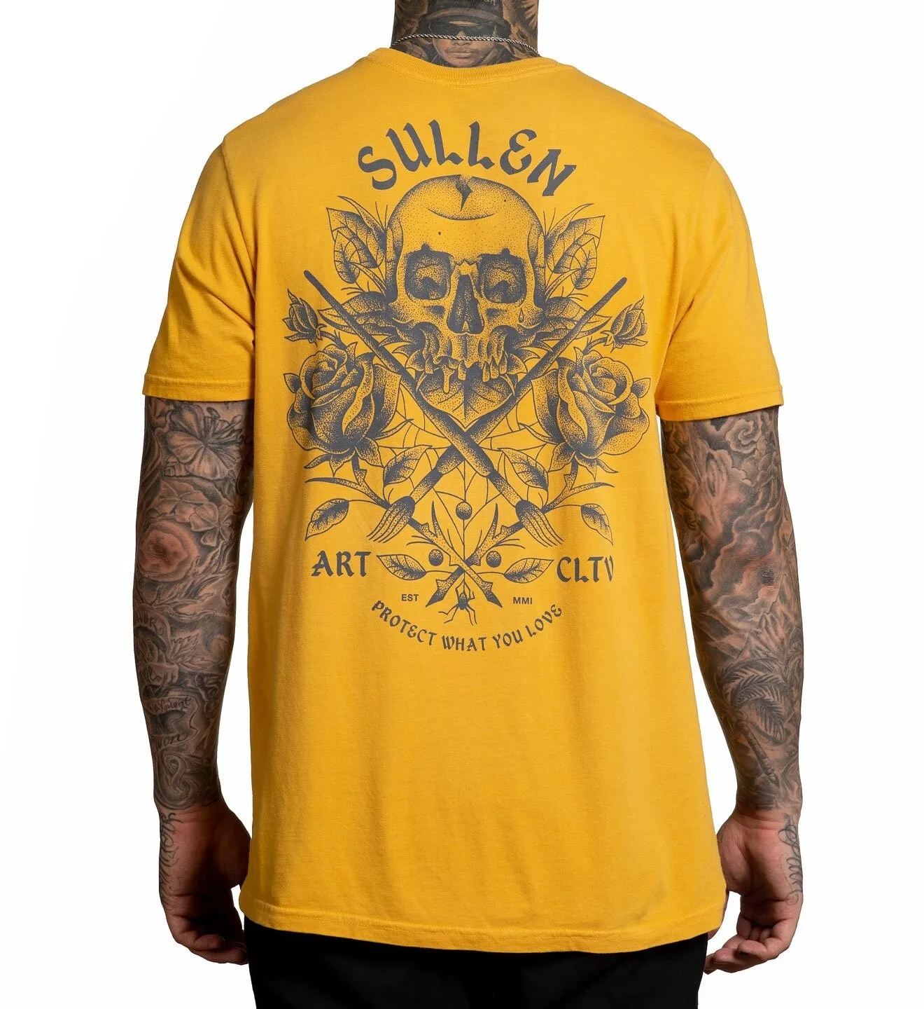 Sullen Deathless Skull Roses Floral Paint Brushes Tattoos Yellow T Shirt SCM2651