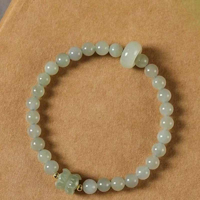 Natural Light Green Hetian Jade Twin Lotus Beaded Bracelet for Women Ideal Gift for Mom Gifts