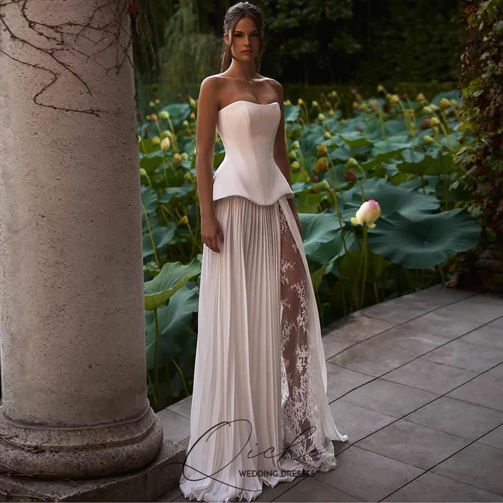 

QICHE Плиссированные свадебные платья без бретелек Свадебные платья для выпускного вечера по индивидуальному заказу Свадебное платье длиной до пола с корсетом сзади 2025