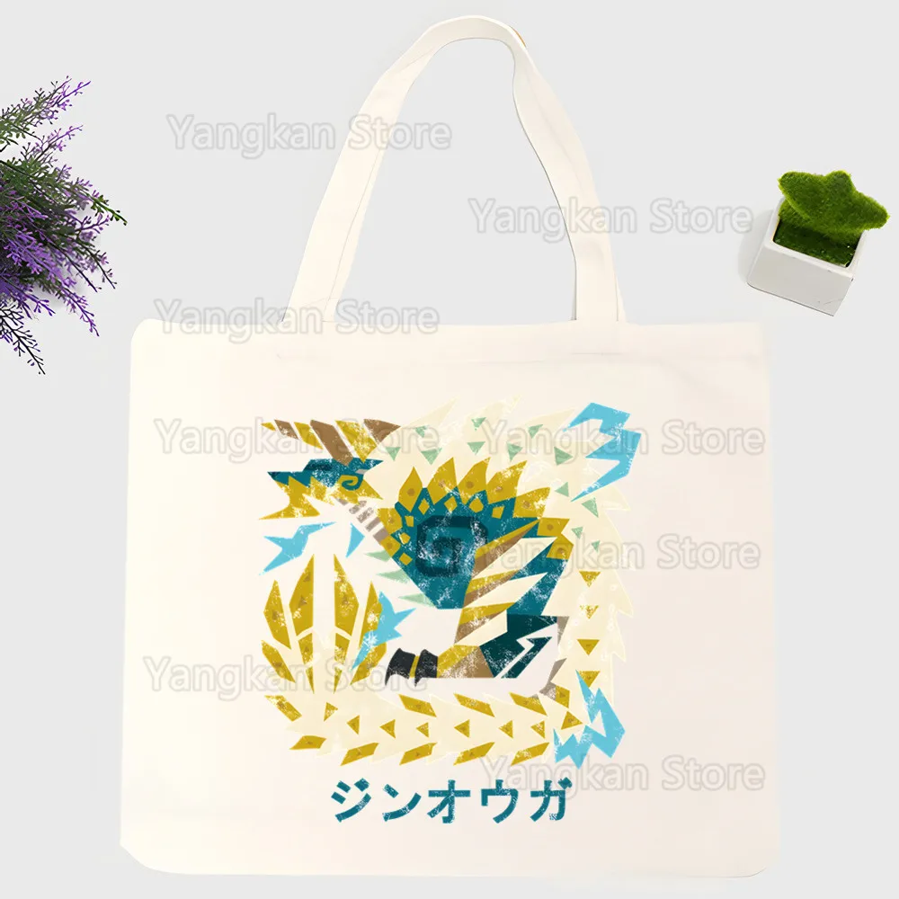 Monster Hunter Shopping Bag Canvas Tote Bags Printing Eco Cartoon Shopper Shoulder Bags