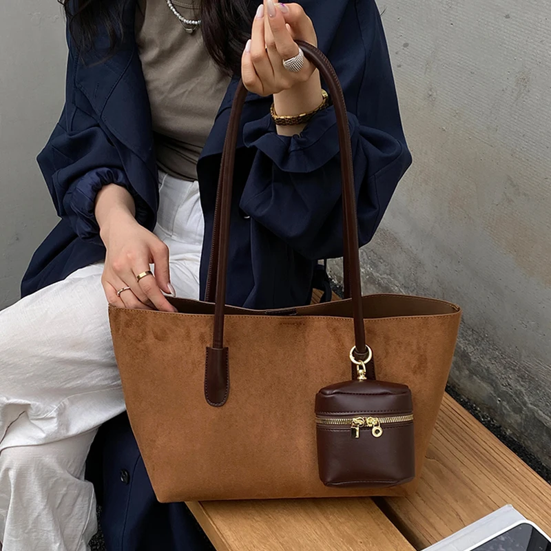 Large Capacity 2 Set Tote Bag Europe and America Women's Commute Shoulder Bag Brand Designer 3-IN-1 Handbag Suede Leather Bags