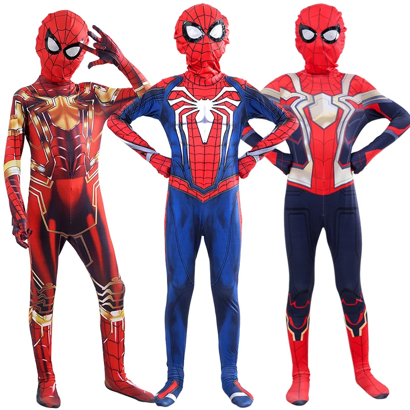 

Kids Golden Iron Spider Man Costume Bodysuit Spandex Cosplay Jumpsuit Zentai Suits 3D Style Dress Up