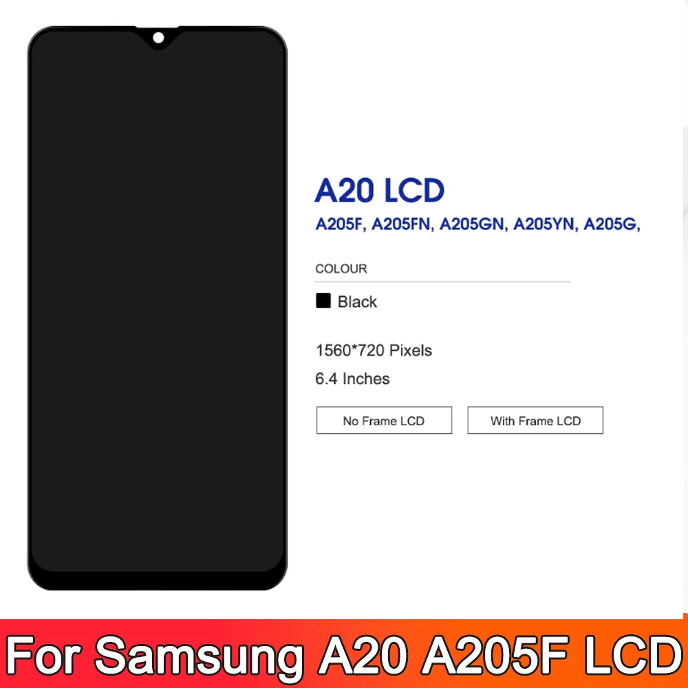 Tested AMOLED Display For Samsung A20 LCD Touch Screen Digitizer Assembly For Samsung A20 SM-A205GN A205 LCD Display