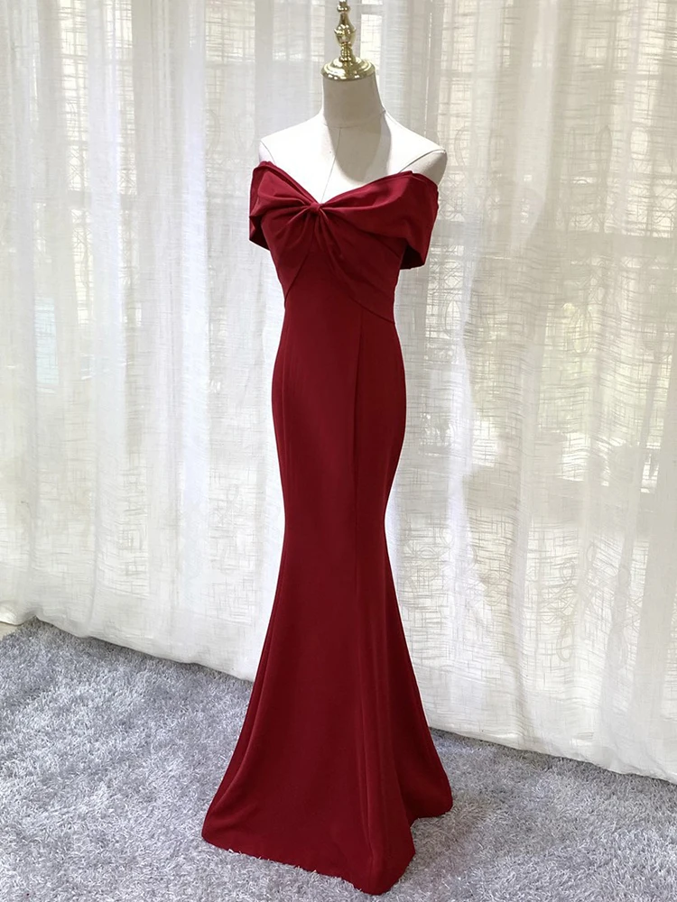 

GUXQD A-Line Burgundy Evening Dresses Women V-Neck Prom Party Gowns Formal abendkleider vestidos de noche robes de soirée