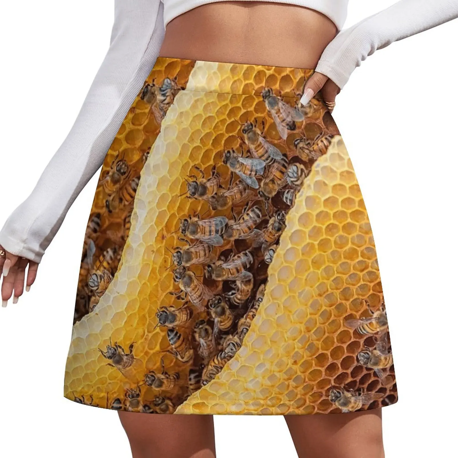 

Honeybees on honeycomb Macro Photography Mini Skirt skirt for woman Short skirts Mini Skirt