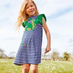 Springen Meter Nieuwe Zomer Animal Appliqque Prinses Meisjes Jurken Katoen Streep Baby Kleding School Jurken Kinderen Jurk