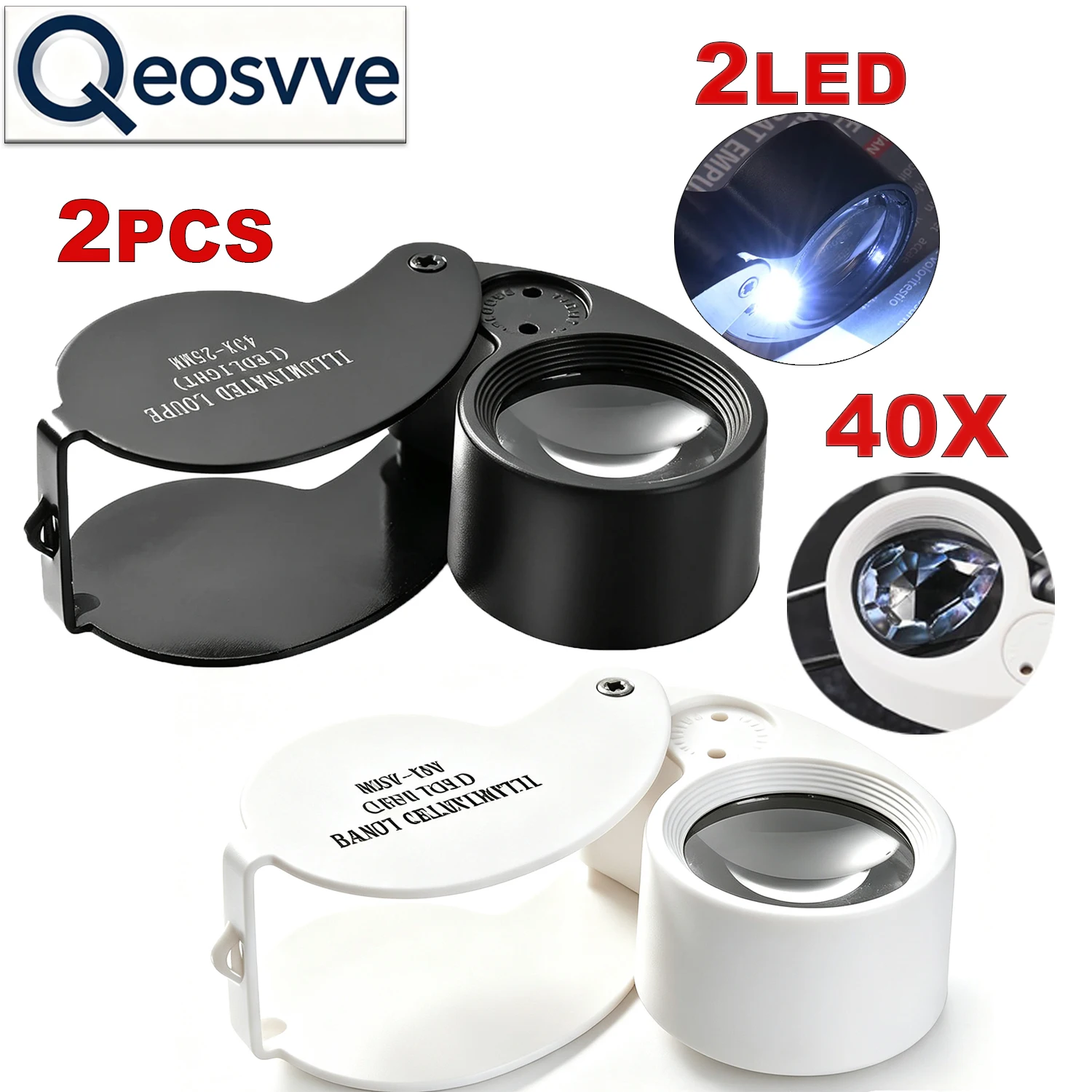40X Foldable Jeweler Loupe Magnifier Pocket Magnifying Glass with 2 LED Lights 25mm Glass Lens Eye Magnifier for Jewelry Diamond