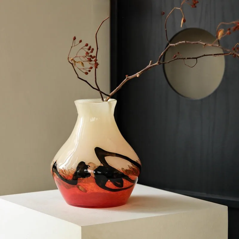 Creative Art Glass Vase, Oriental Ink Wash Misty Spotted Design, Home Decor & Centerpiece for Living Room, Vintage Luxury Gift