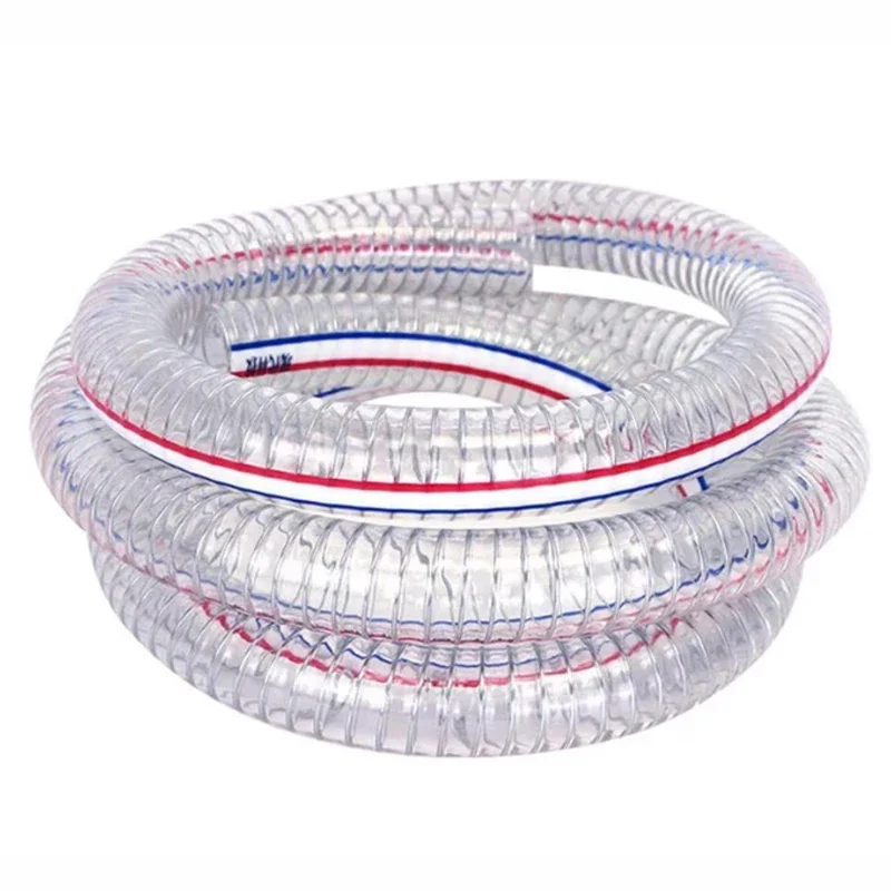 1-5Meters PVC Hose Transparent Steel Wire PVC Oil Soft Pipe Plastic Steel Water Pump Flexible Rubber Tube