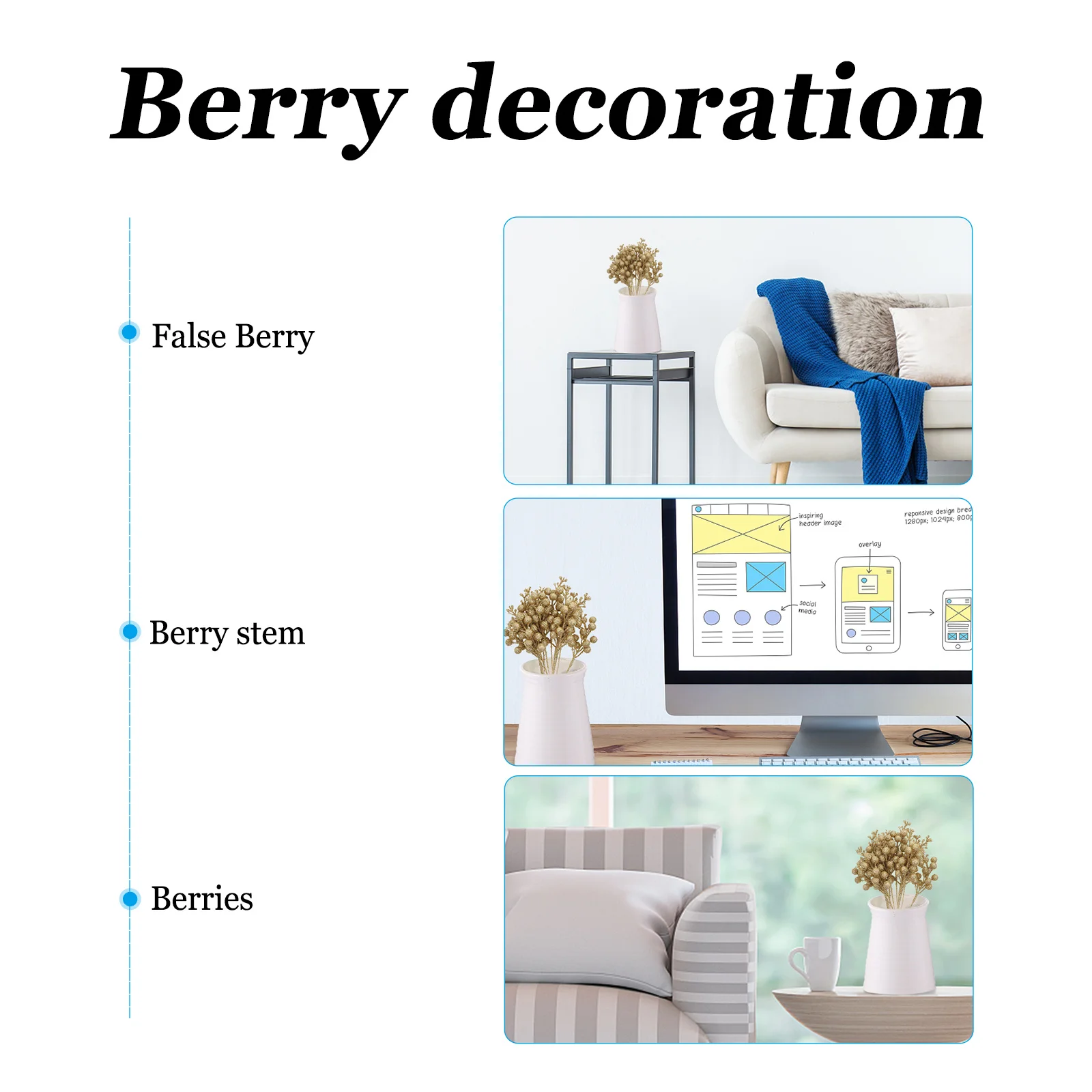 

10pcs Golden Powder Berry Branches Artificial Holly Berries For Christmas Decor Simulation Berry Branch Artificial Flower