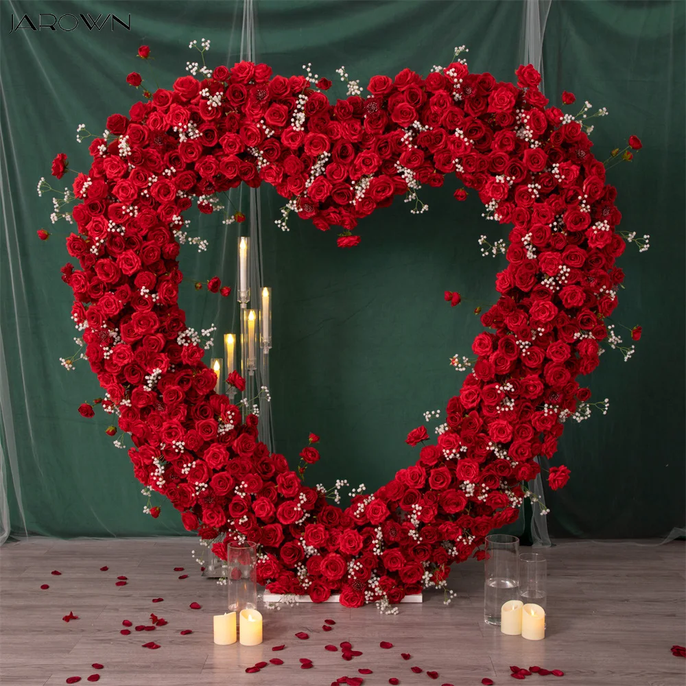 

Customized Floral Arrangement Luxury Heart Shape Red Rose White Gypsophila Flower Runner for Wedding Event Backdrop Decoration