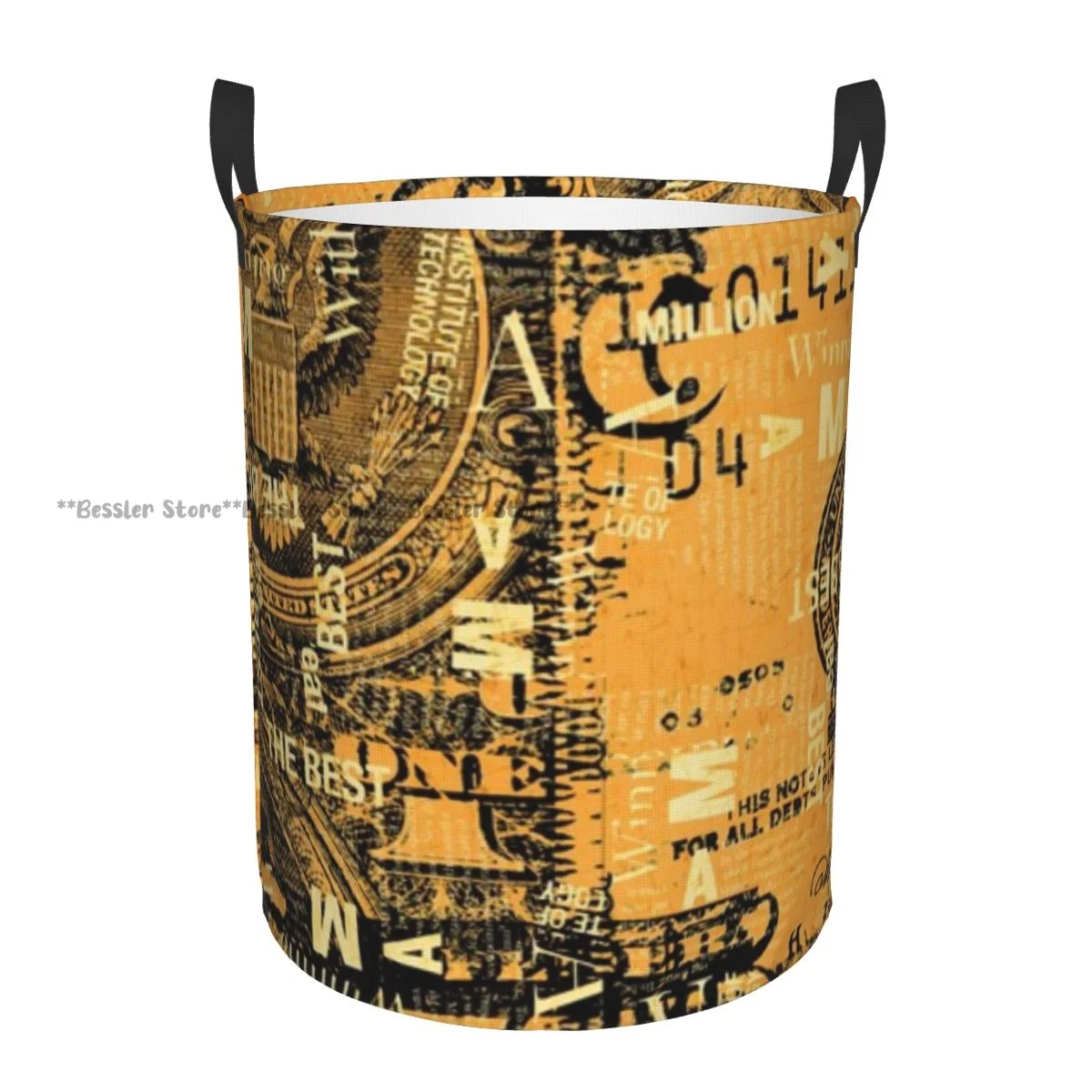 Folding Laundry Basket Abstract US Dollar Round Storage Bin Collapsible Hamper Clothes Bucket Organizer