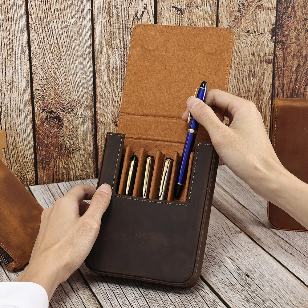 JOYIR Genuine Leather Handmade Fountain Pen Case for Men Women Holder Pen Pouch Retro Pen Box Organizer Boys Girls School