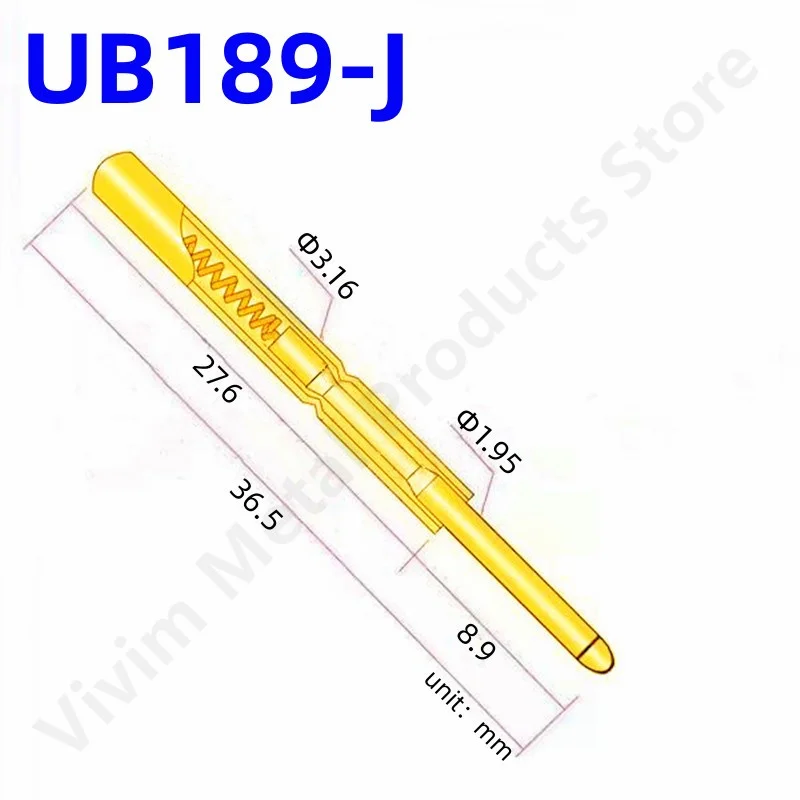 10/50PCS UB189-J Spring Test Probe Test Pin Pogo Pin PCB Test Tool Length 36.5mm Pin Dia 3.16mm Sharp Tip Dia 1.95mm Test Tool