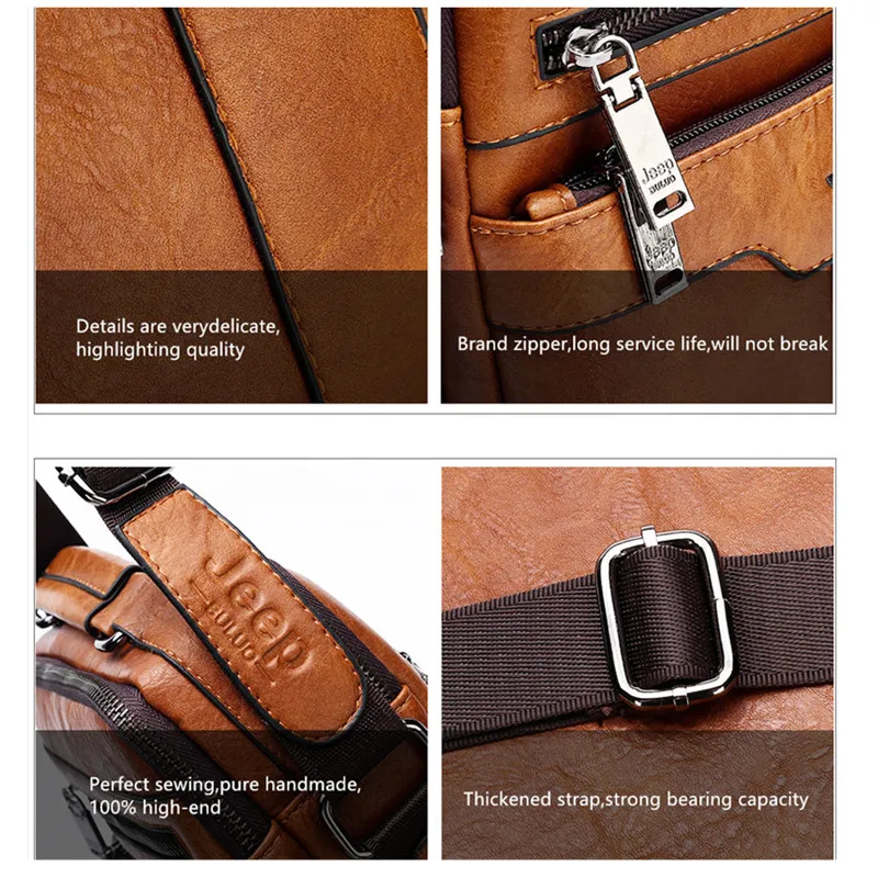 JEEP BULUO High quality Tote bag Crossbody Shoulder Bags Split Leather Handbag Fashion Business Man Messenger Bag