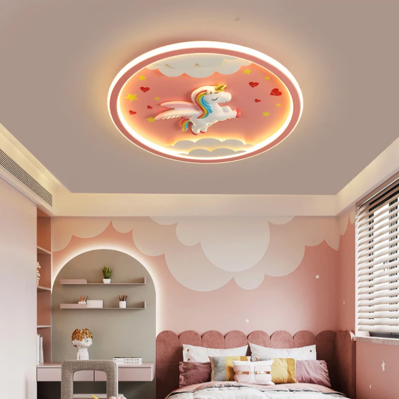 Imagem -04 - Led Quarto das Crianças Luzes de Teto Cartoon Avião Luz Simples Moderno Quarto do Bebê Menino Menina Quarto Lâmpadas de Teto Unicórnio Lâmpada