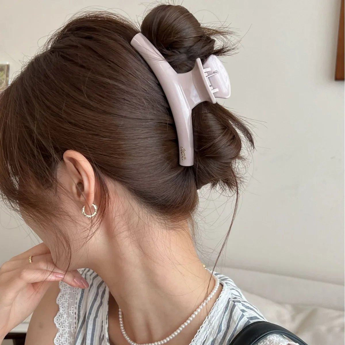 Arced Hair Claw Gold Logo Shark Clip for Women High Volume Hair Updo Back of Head Premium Daily Black