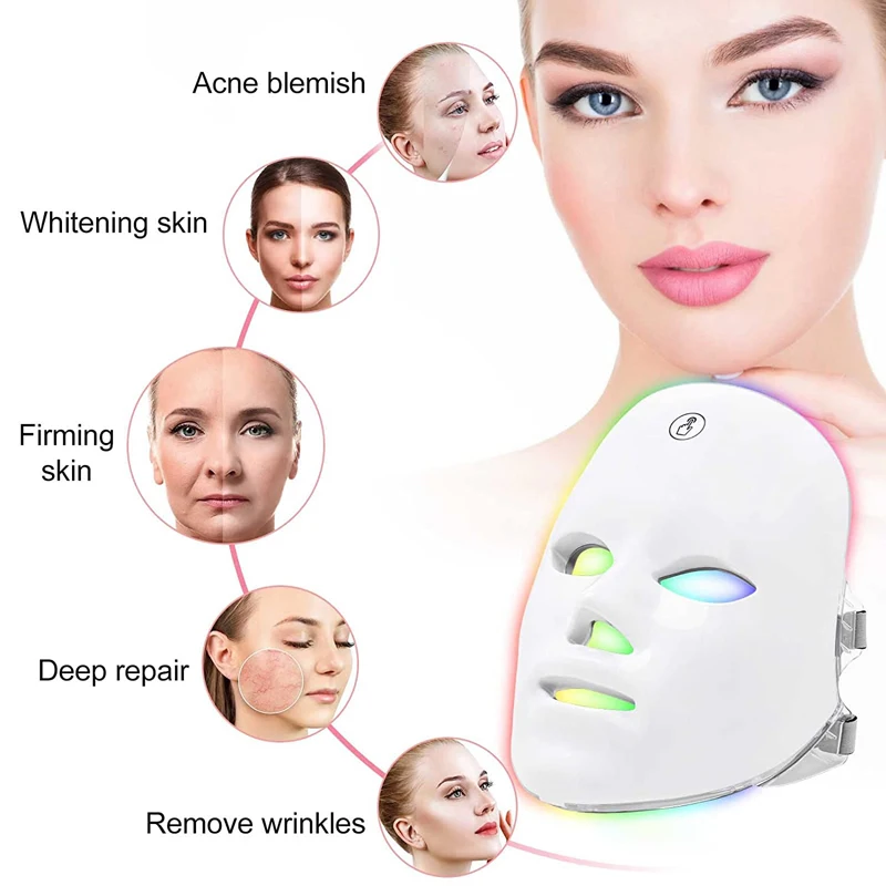 Máscara de belleza Facial Led para mujer, 7 colores, antiacné, antienvejecimiento, terapia de luz roja, fisioterapia, máscara de piel, blanqueamiento