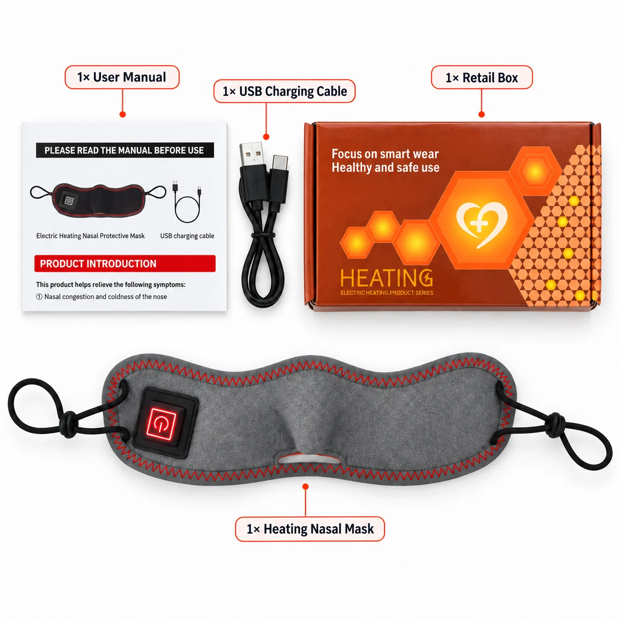 Red Light Heated Nose Mask with 3 Heat Levels Adjustable Soft Nasal Heating Pad for Cold Weather Comfort and Daily Nose Care