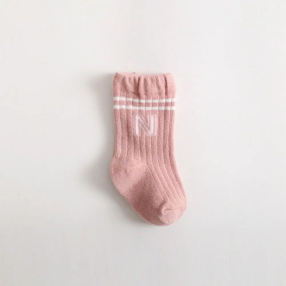 

Fashion Breathable Boneless Baby Socks Solid Color Elastic Newborn Stockings Letter Printed Cotton Mid Length Socks Toddler