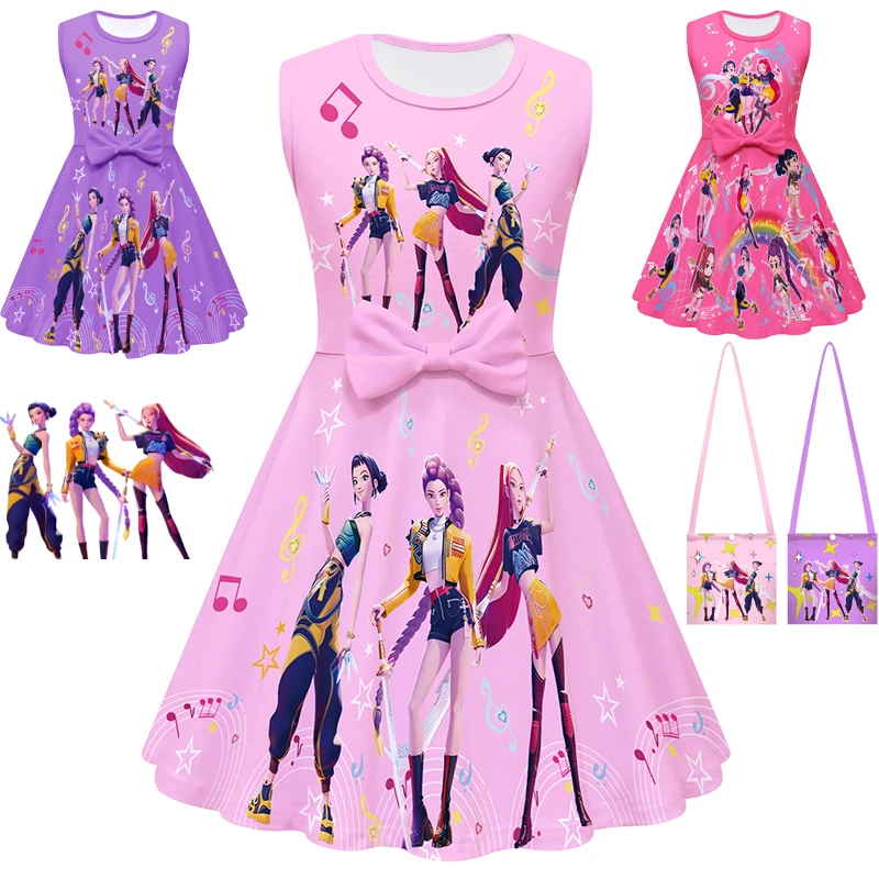 

Kids Rumi Zoey Idol Mira Dress K-Pop Demon Hunters Cosplay Costume Girls Dresses Children Casual Halloween Xmas Party Dress