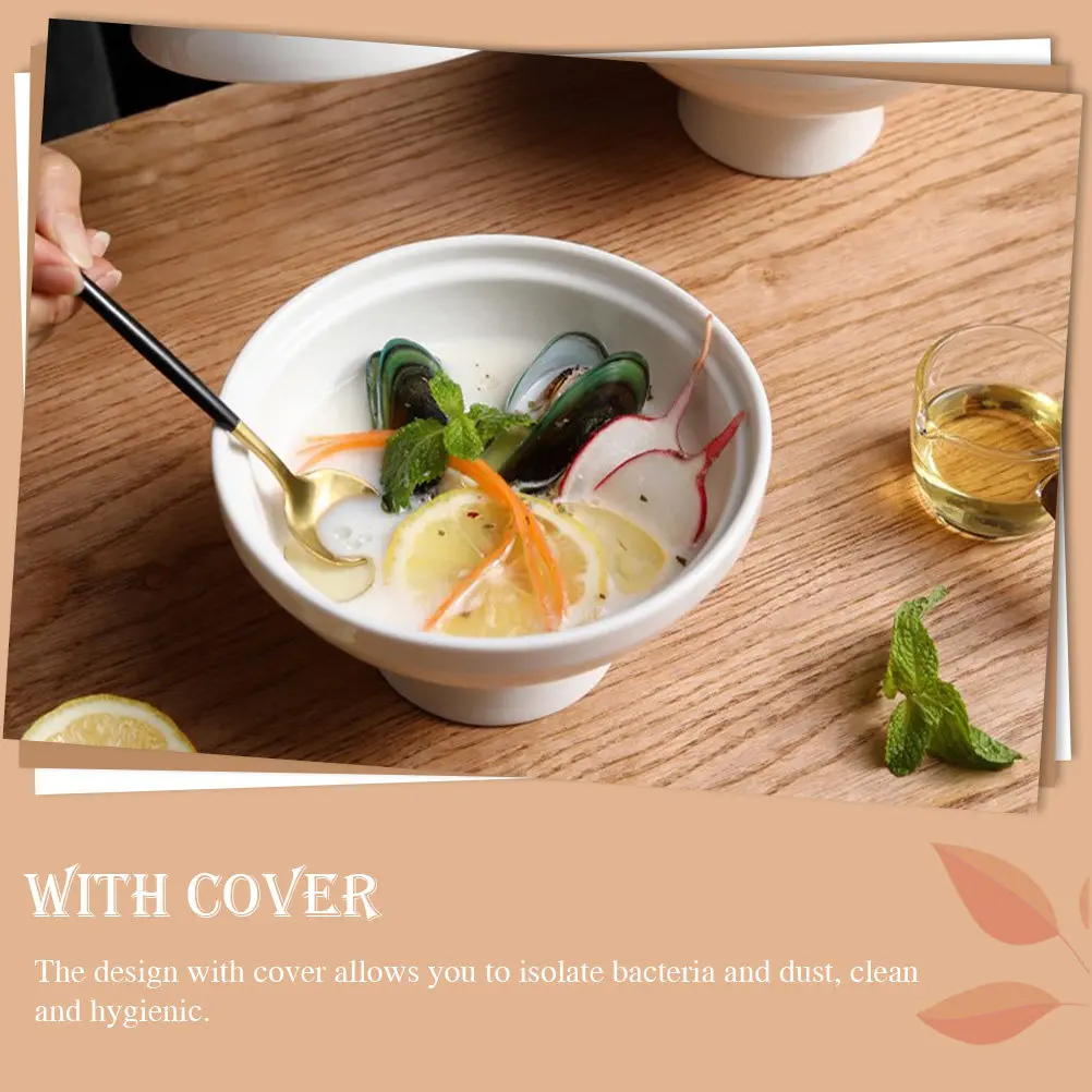 Ceramic Soup Stew Bowl Simple Design Deepened Thickened Lid Serving Bowl for Steamed Egg Bird Nest Sugar Water Oatmeal Storage view 4