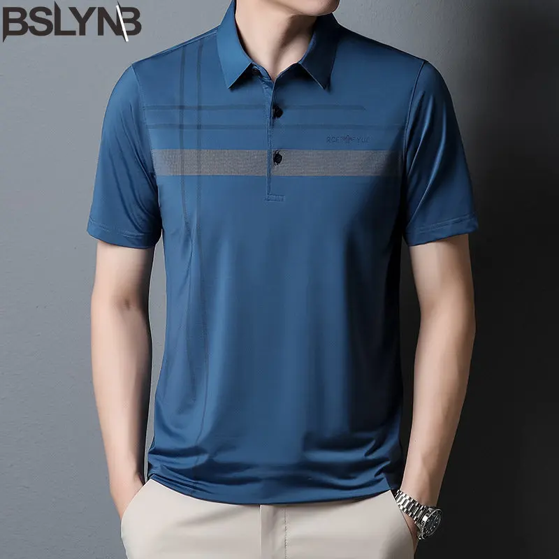 

Brand Polo T Shirt Men's Short Sleeved T-shirt Vertical Stripes Polo Shirt Slim T-shirt for Men Tee