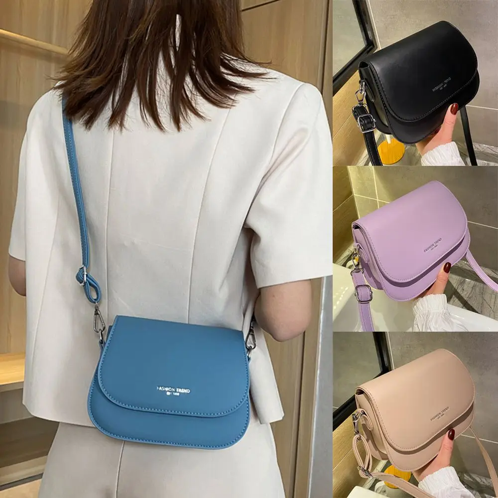 Trendy Saddle Shoulder Bag Women PU Leather Crossbody Bag Simple Solid Color Flap Messenger Bag Fashion Handbags Pouch