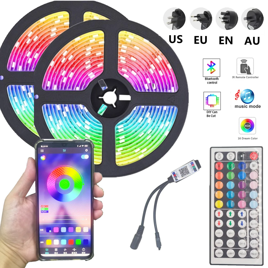 Bluetooth LED Strip Lights 20M RGB 5050 2835 SMD Flexible Ribbon Waterproof RGB LED Light 5M 10M Tape Diode DC 12V Control WIFI