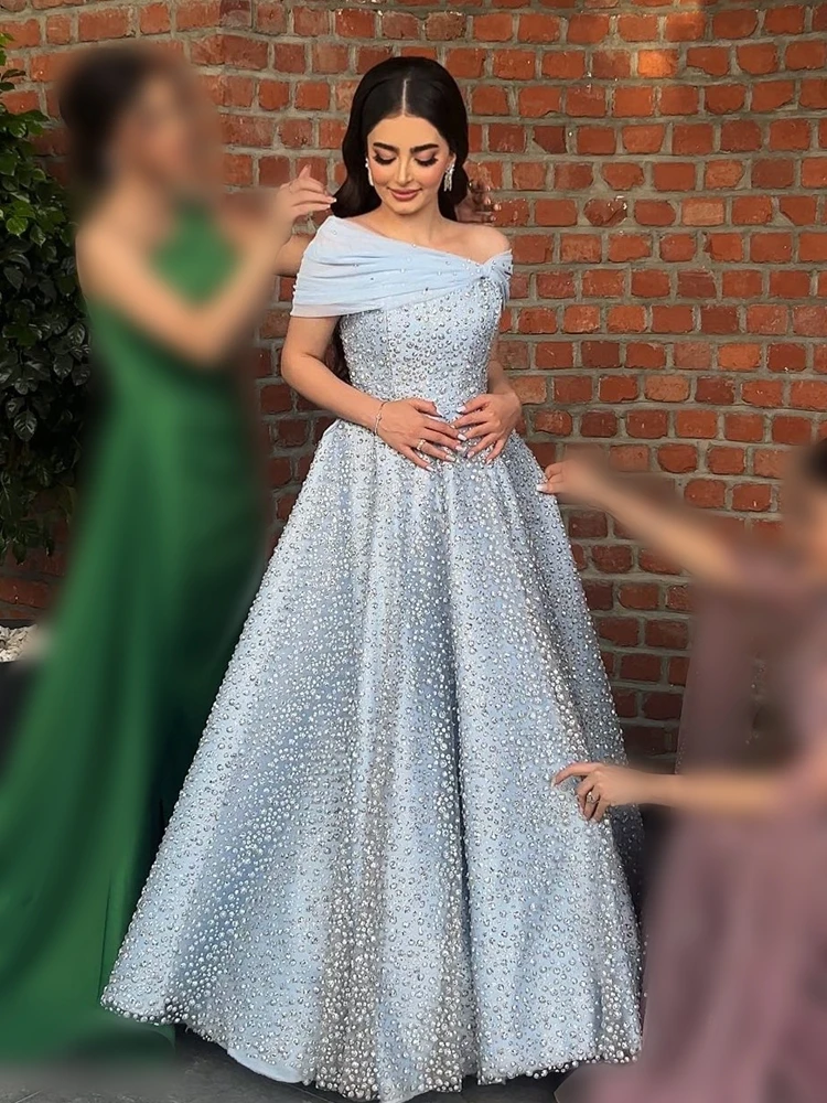 Prom Dress Evening Saudi Arabia Jersey Draped Beading Christmas Ball Gown Off-the-shoulder Bespoke Occasion Long Dresses