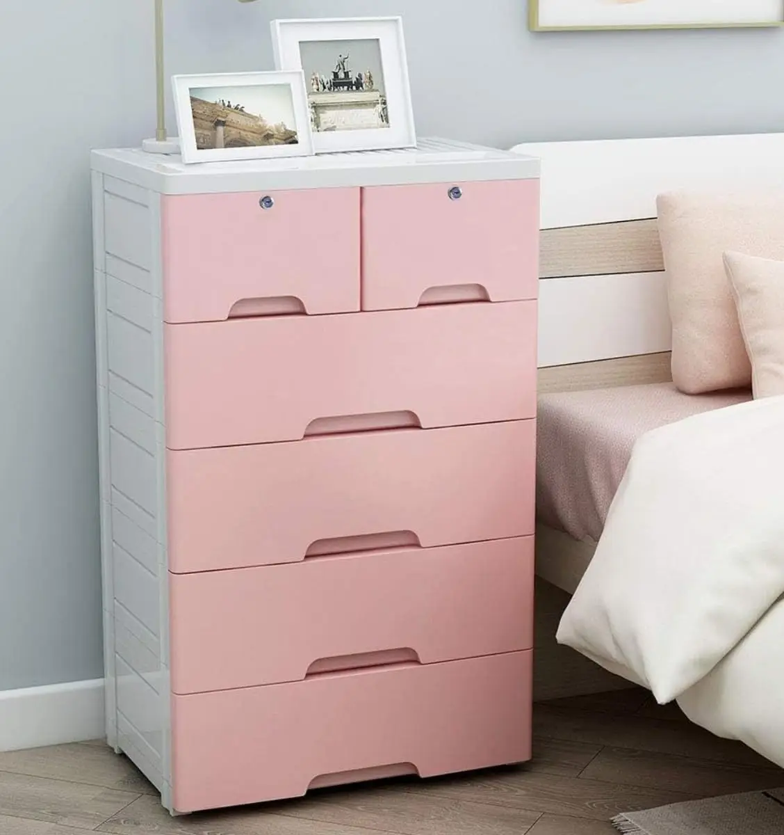 

Plastic Drawers Dresser,Storage Cabinet W/ 6 Drawers,for Clothes,Playroom,Bedroom Furniture, Pink USA