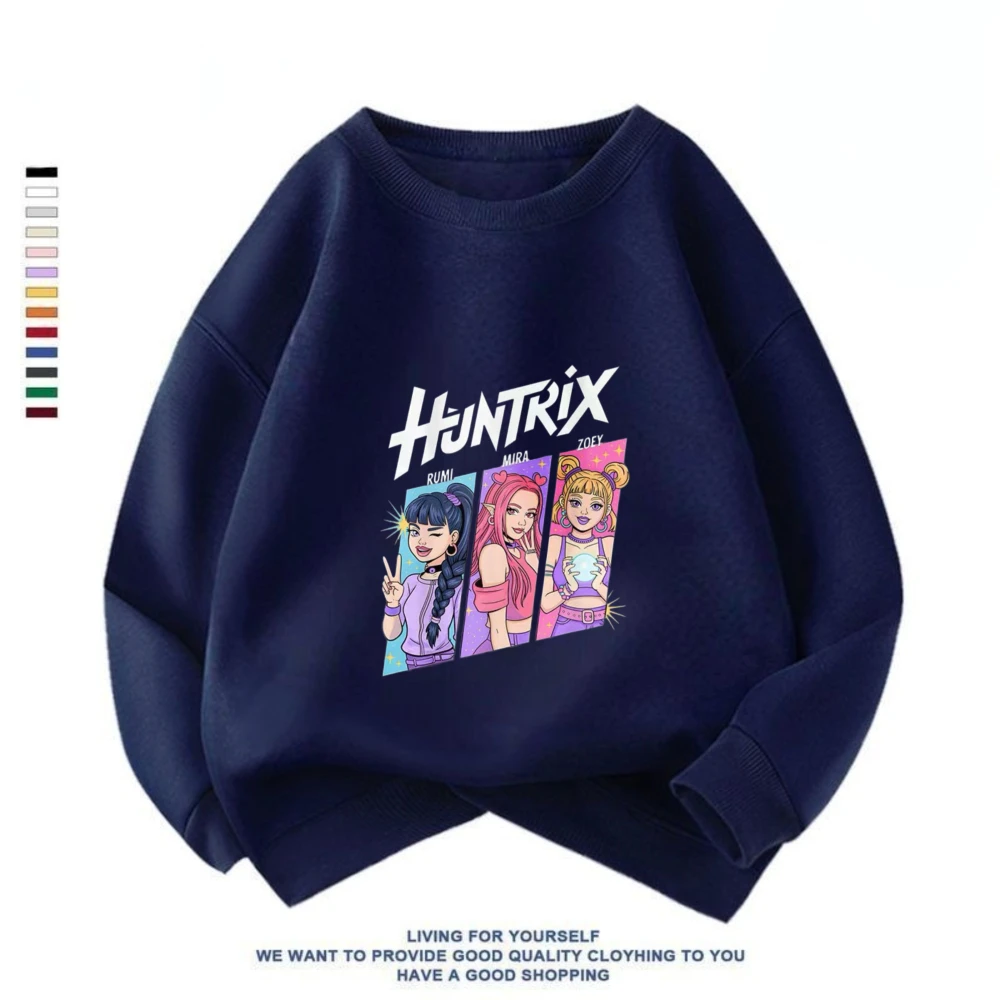 

Children Huntrix KPOP Hunter Print Clothing Crewneck Sweatshirt Design Daily Casual Wear Sporty Casual Cartoon Knit Top Clothing