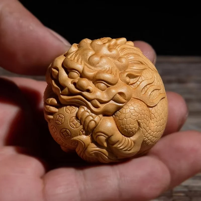 China Collection Boxwood Carved Pi Xiu Statue Chinese Statue Decor handle piece Modern exquisite handicrafts